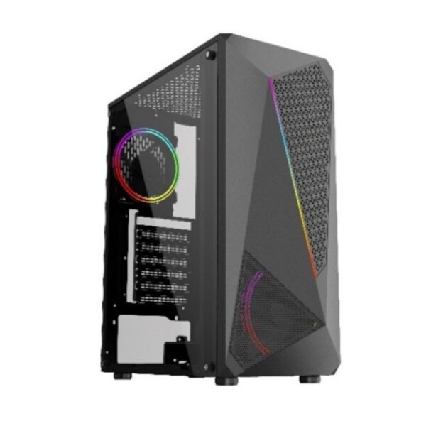 GABINETE YAGUARET UNICON NEGRO CON FUENTE DE PODER 550 WATTS ATX PANEL FRONTAL  RGB LED LIGHTING 1US